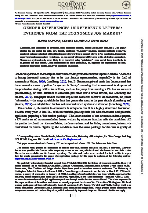 Gender Differences in Reference Letters: Evidence from the Economics Job Market Thumbnail