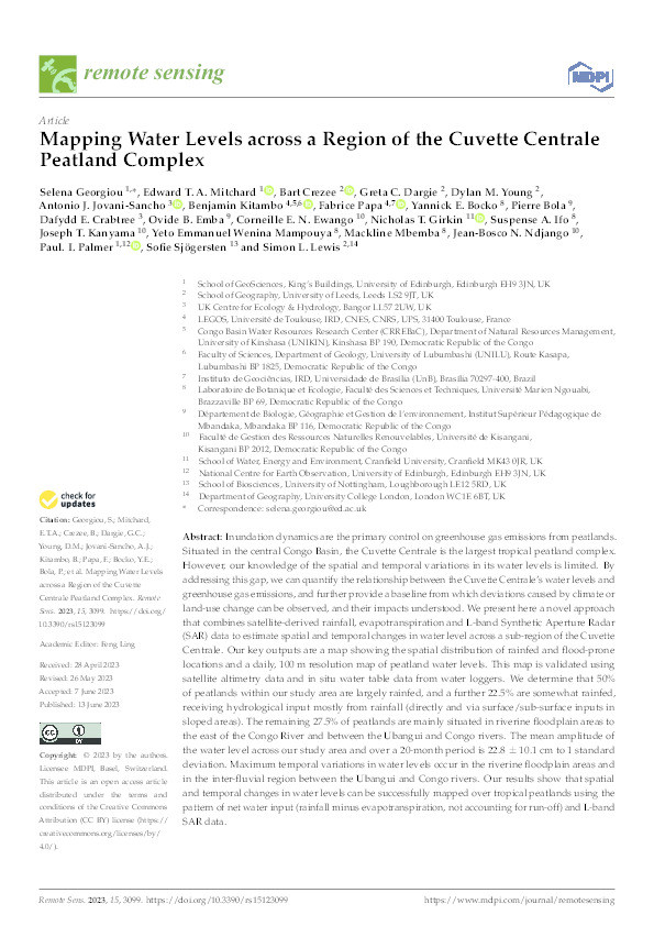 Mapping Water Levels across a Region of the Cuvette Centrale Peatland Complex Thumbnail