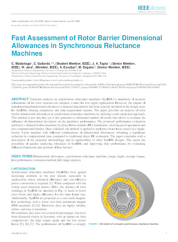 Fast Assessment of Rotor Barrier Dimensional Allowances in Synchronous Reluctance Machines Thumbnail