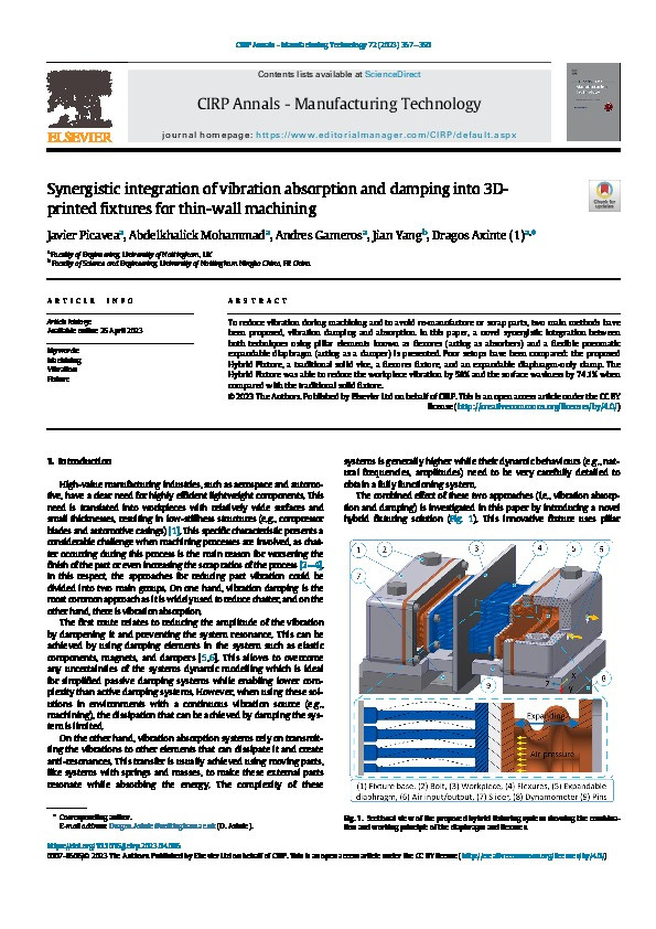 Synergistic integration of vibration absorption and damping into 3D-printed fixtures for thin-wall machining Thumbnail