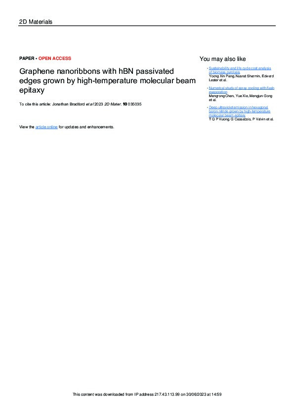 Graphene nanoribbons with hBN passivated edges grown by high-temperature molecular beam epitaxy Thumbnail