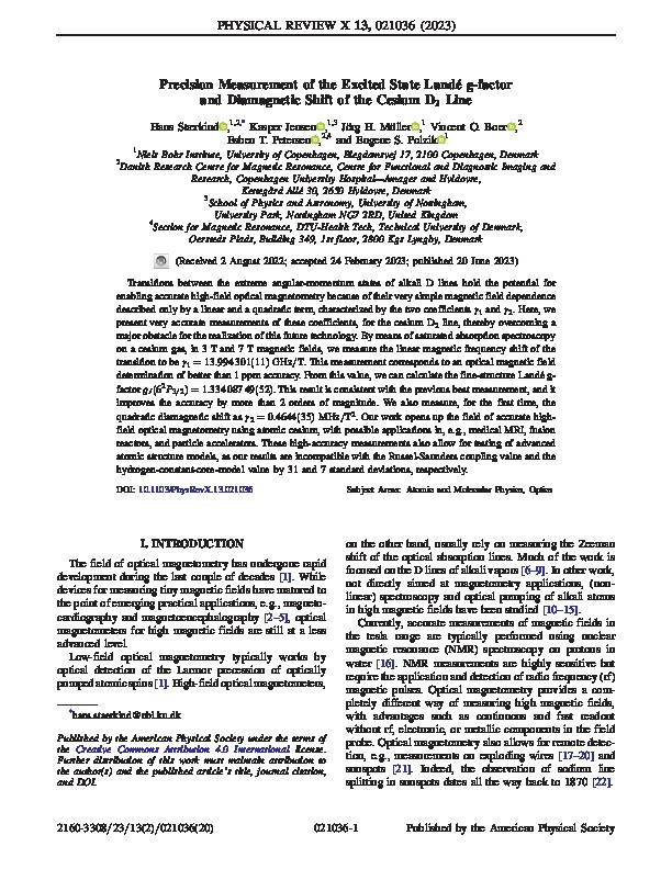 Precision Measurement of the Excited State Landé g-factor and Diamagnetic Shift of the Cesium D2 Line Thumbnail