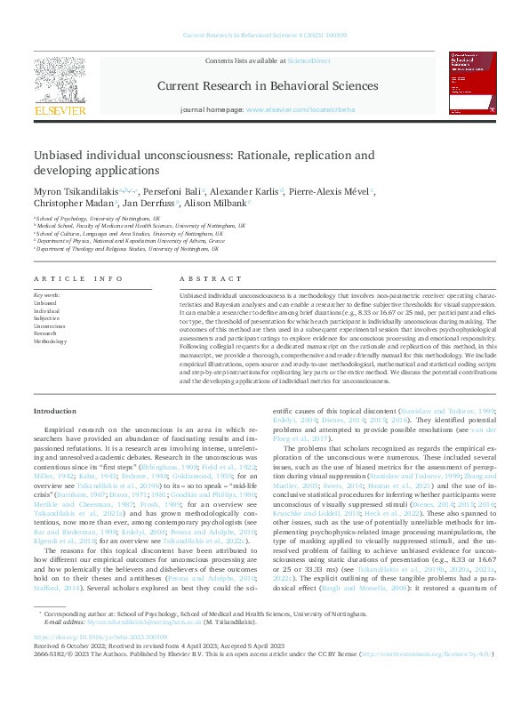 Unbiased individual unconsciousness: Rationale, replication and developing applications Thumbnail