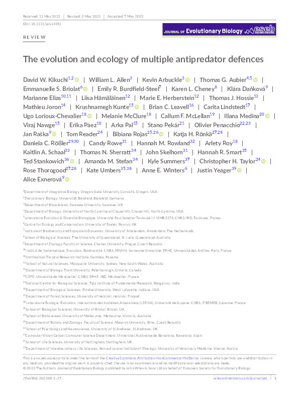 The evolution and ecology of multiple antipredator defences Thumbnail