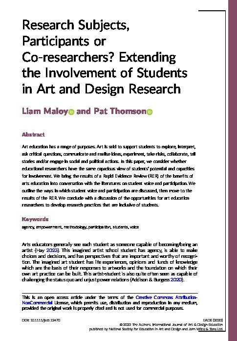 Research Subjects, Participants or Co‐researchers? Extending the Involvement of Students in Art and Design Research Thumbnail