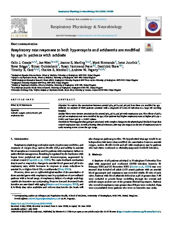 Respiratory rate responses to both hypercapnia and acidaemia are modified by age in patients with acidosis Thumbnail