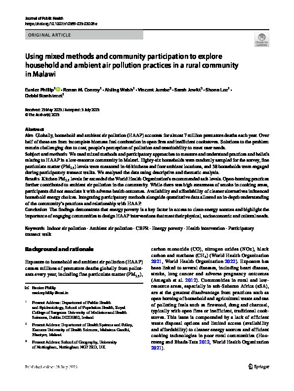 Using mixed methods and community participation to explore household and ambient air pollution practices in a rural community in Malawi Thumbnail