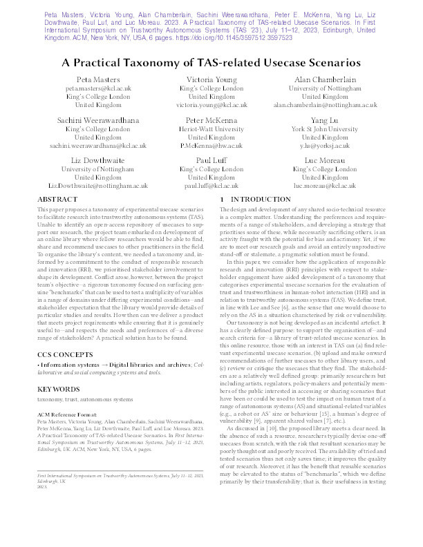 A Practical Taxonomy of TAS-related Usecase Scenarios Thumbnail