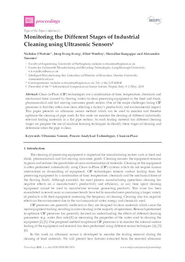 Monitoring the Different Stages of Industrial Cleaning using Ultrasonic Sensors Thumbnail