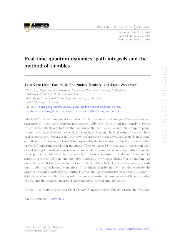 Real-time quantum dynamics, path integrals and the method of thimbles Thumbnail