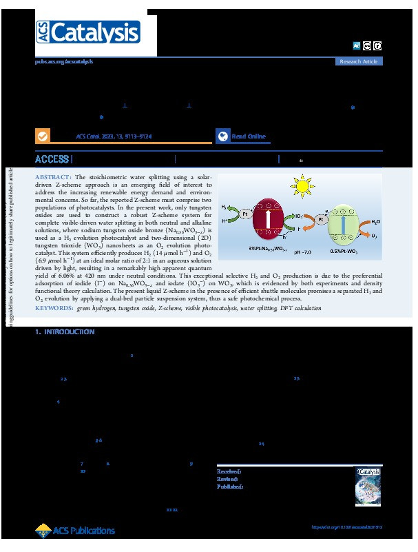 Tungsten Oxide-Based Z-Scheme for Visible Light-Driven Hydrogen Production from Water Splitting Thumbnail