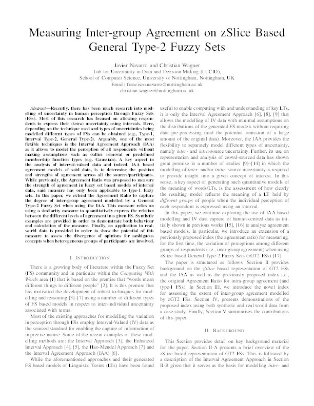 Measuring Inter-group Agreement on zSlice Based General Type-2 Fuzzy Sets Thumbnail