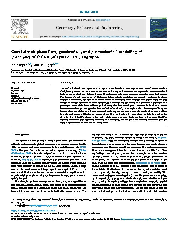 Coupled multiphase flow, geochemical, and geomechanical modelling of the impact of shale interlayers on CO2 migration Thumbnail