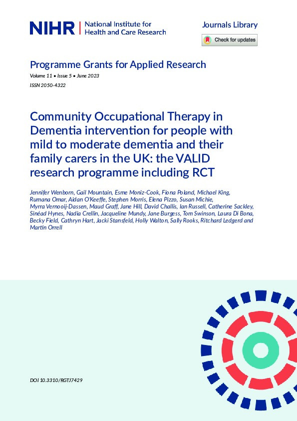 Community Occupational Therapy in Dementia intervention for people with mild to moderate dementia and their family carers in the UK: the VALID research programme including RCT Thumbnail