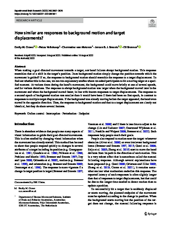 How similar are responses to background motion and target displacements? Thumbnail