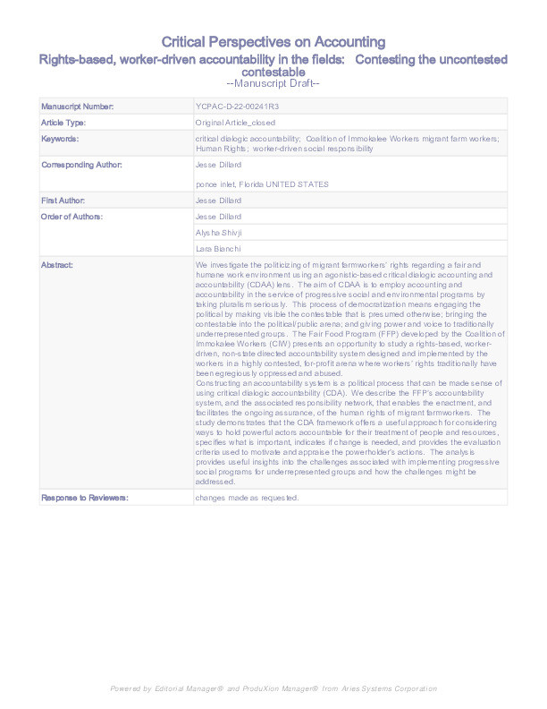 Rights-based, worker-driven accountability in the fields: Contesting the uncontested contestable Thumbnail