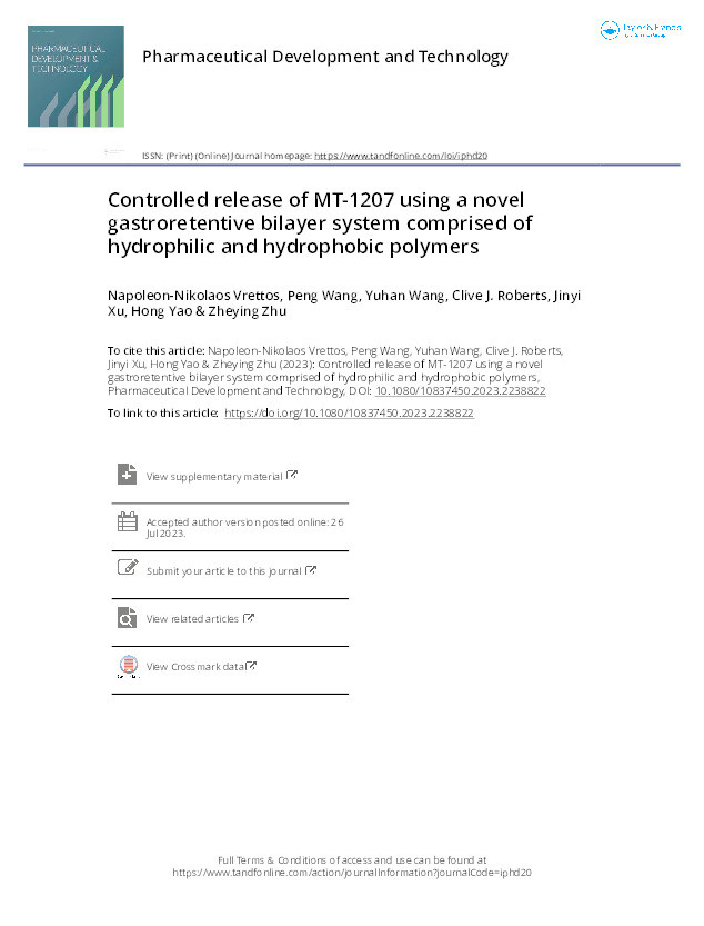 Controlled release of MT-1207 using a novel gastroretentive bilayer system comprised of hydrophilic and hydrophobic polymers Thumbnail