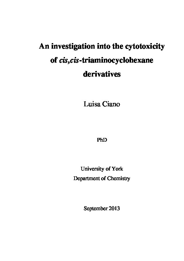 An investigation into the cytotoxicity of cis,cis-triaminocyclohexane derivatives Thumbnail