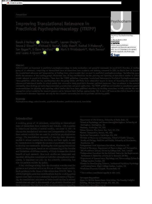 Improving Translational Relevance in Preclinical Psychopharmacology (iTRIPP) Thumbnail