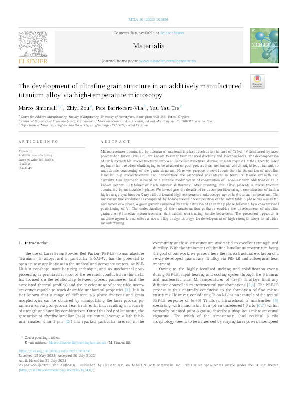 The development of ultrafine grain structure in an additively manufactured titanium alloy via high-temperature microscopy Thumbnail