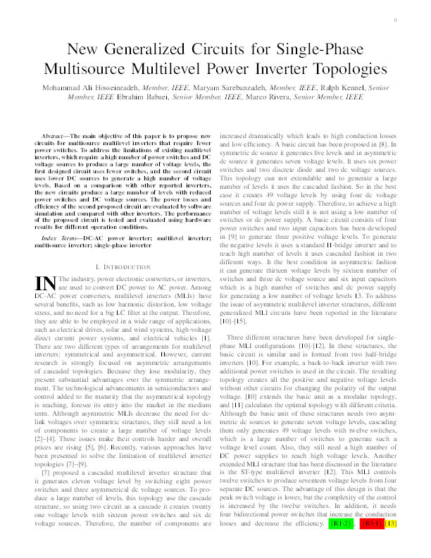 New Generalized Circuits for Single-Phase Multisource Multilevel Power Inverter Topologies Thumbnail