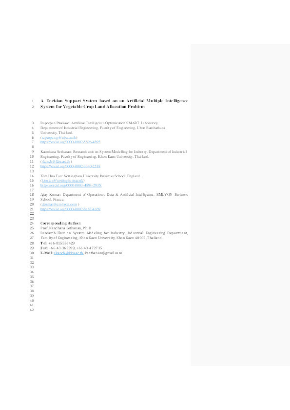 A decision support system based on an artificial multiple intelligence system for vegetable crop land allocation problem Thumbnail