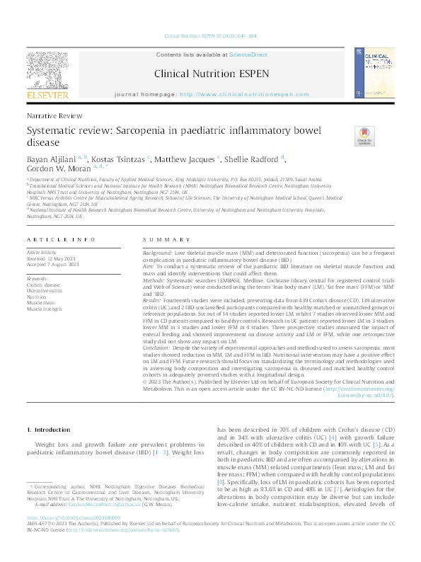 Systematic Review: Sarcopenia in paediatric inflammatory bowel disease Thumbnail