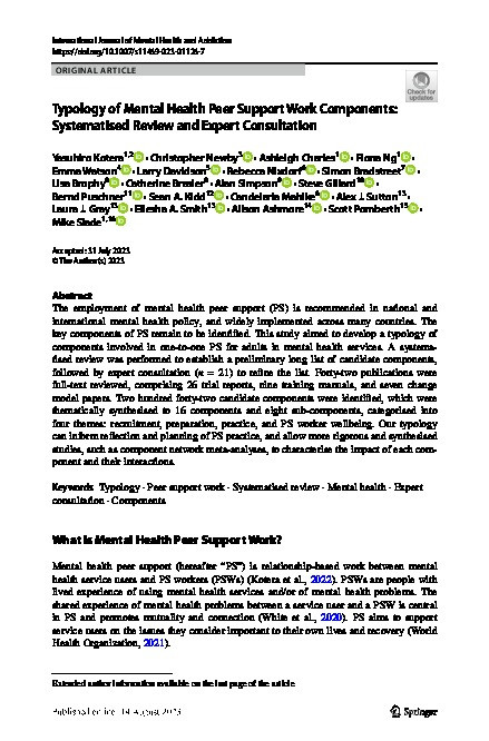 Typology of Mental Health Peer Support Work Components: Systematised Review and Expert Consultation Thumbnail