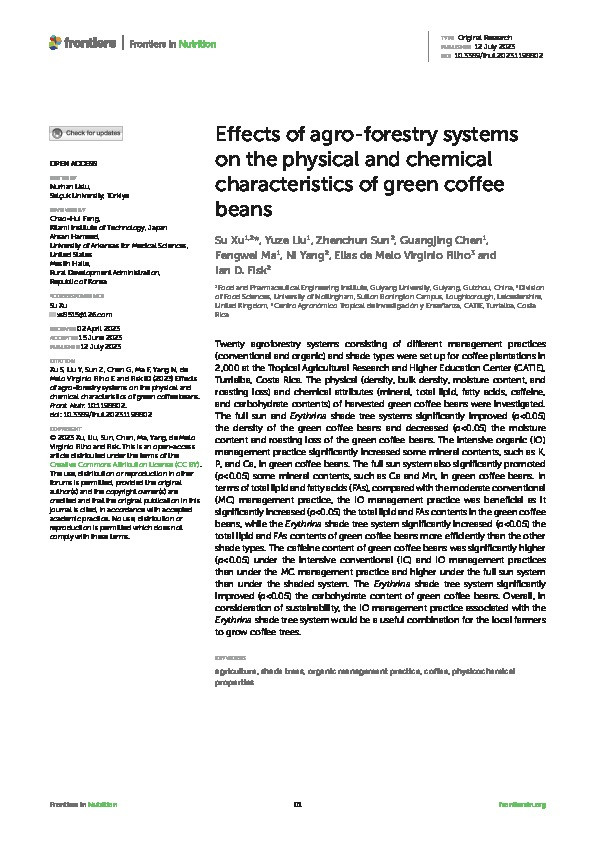 Effects of agro-forestry systems on the physical and chemical characteristics of green coffee beans Thumbnail