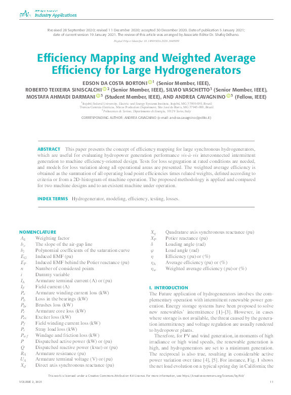 Efficiency Mapping and Weighted Average Efficiency for Large Hydrogenerators Thumbnail