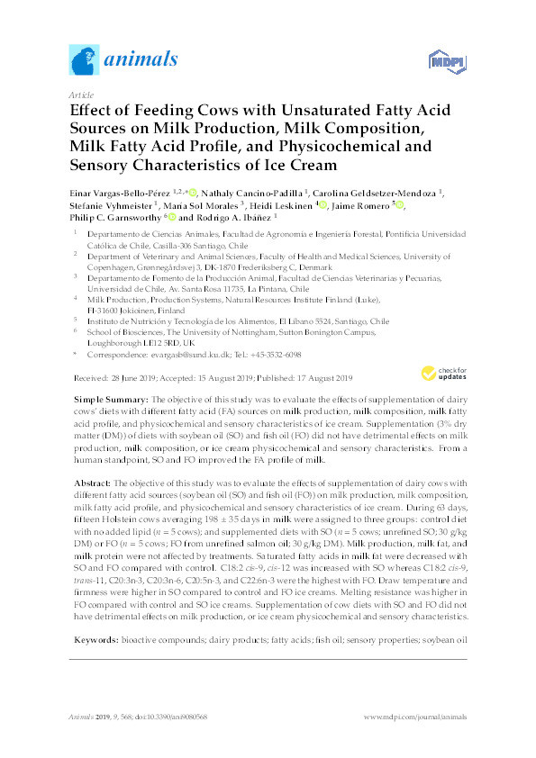 Effect of Feeding Cows with Unsaturated Fatty Acid Sources on Milk Production, Milk Composition, Milk Fatty Acid Profile, and Physicochemical and Sensory Characteristics of Ice Cream Thumbnail