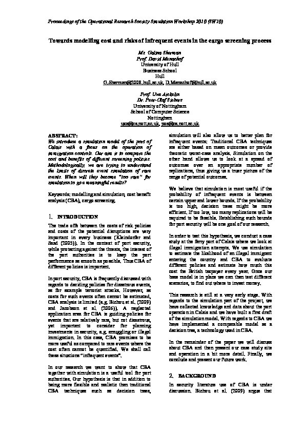 Towards modelling cost and risks of infrequent events in the cargo screening process Thumbnail