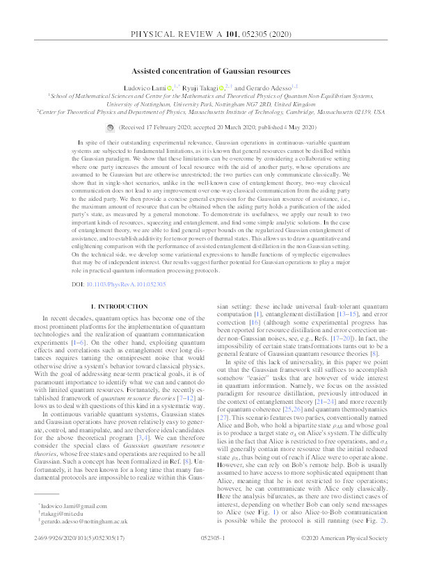 Assisted concentration of Gaussian resources Thumbnail