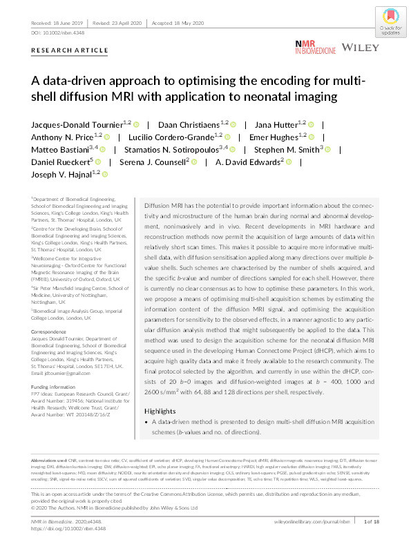A data-driven approach to optimising the encoding for multi-shell diffusion MRI with application to neonatal imaging Thumbnail