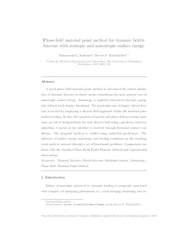 Phase-Field Material Point Method for dynamic brittle fracture with isotropic and anisotropic surface energy Thumbnail