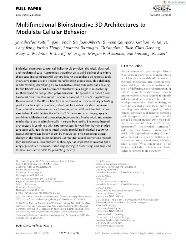 Multifunctional Bioinstructive 3D Architectures to Modulate Cellular Behavior Thumbnail