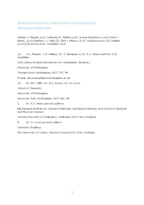 Ground and Excited States of Bis‐4‐Methoxybenzyl‐Substituted Diketopyrrolopyrroles: Spectroscopic and Electrochemical Studies Thumbnail