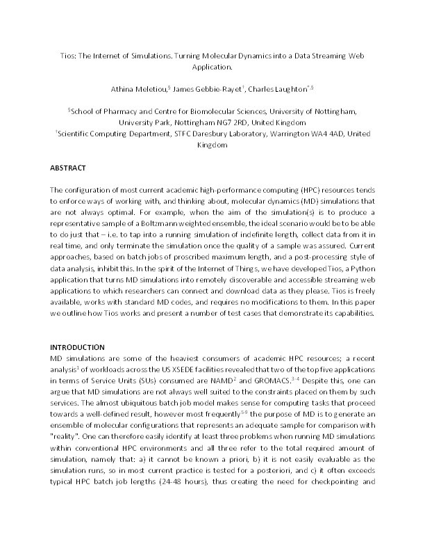 Tios: The Internet of Simulations. Turning Molecular Dynamics into a Data Streaming Web Application Thumbnail