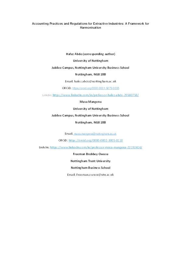 Accounting practices and regulations for extractive industries: a framework for harmonisation Thumbnail