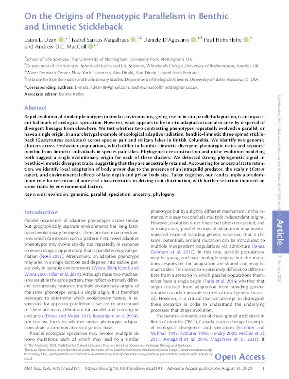 On the origins of phenotypic parallelism in benthic and limnetic stickleback Thumbnail