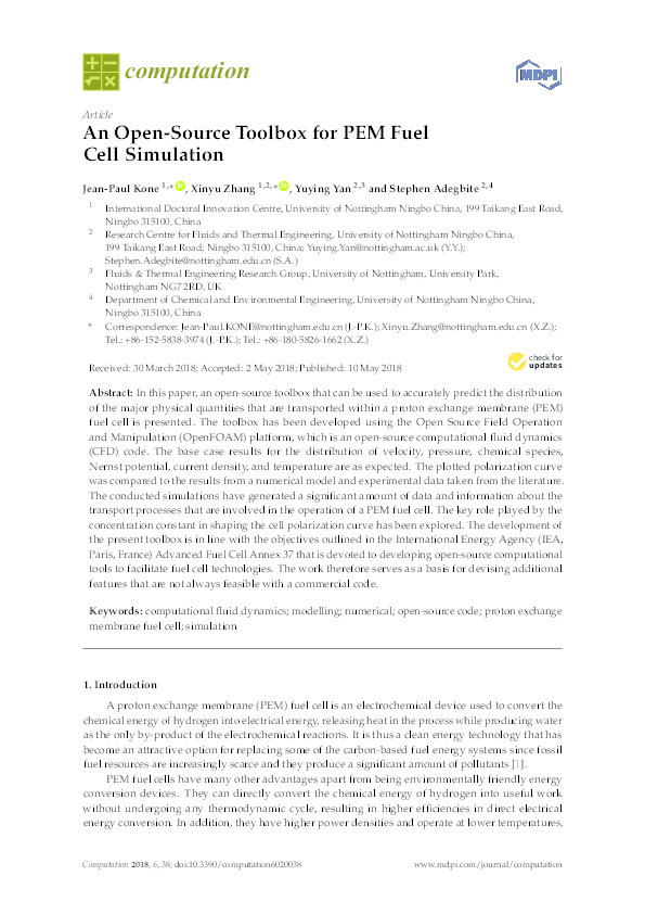 An open-source toolbox for PEM fuel cell simulation Thumbnail