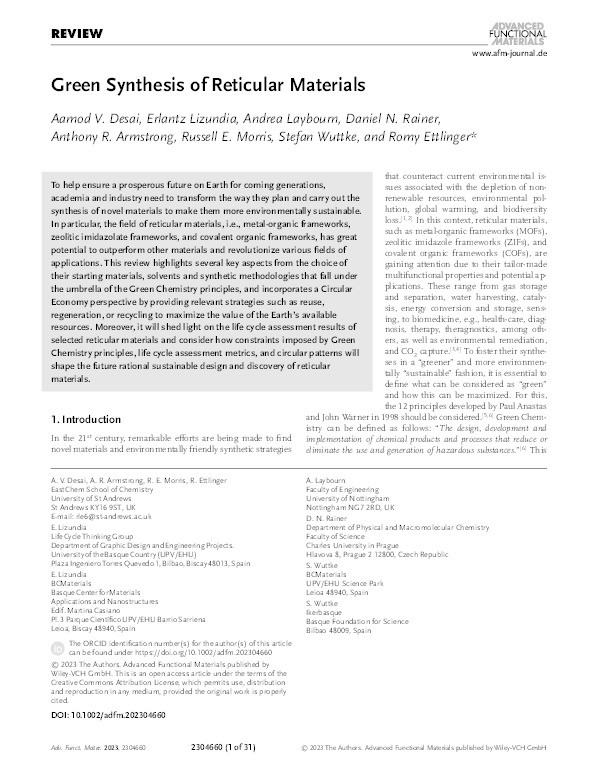 Green Synthesis of Reticular Materials Thumbnail