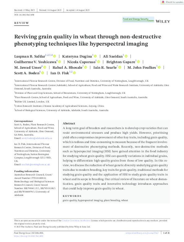 Reviving grain quality in wheat through non-destructive phenotyping techniques like hyperspectral imaging Thumbnail