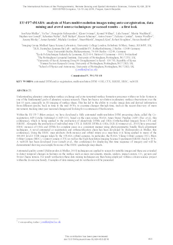 EU-FP7-iMARS: ANALYSIS OF MARS MULTI-RESOLUTION IMAGES USING AUTO-COREGISTRATION, DATA  MINING AND CROWD SOURCE TECHNIQUES: PROCESSED RESULTS – A FIRST LOOK Thumbnail