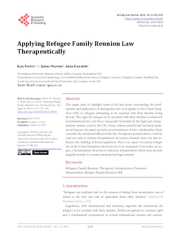 Applying Refugee Family Reunion Law Therapeutically Thumbnail