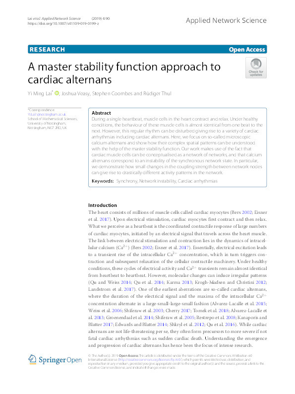 A master stability function approach to cardiac alternans Thumbnail