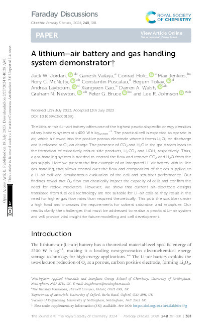 A lithium-air battery and gas handling system demonstrator Thumbnail