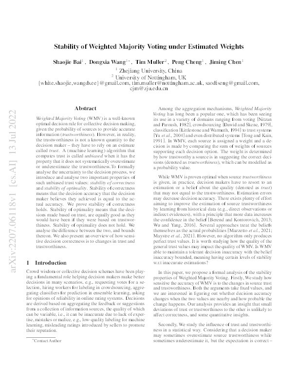 Stability of Weighted Majority Voting under Estimated Weights Thumbnail