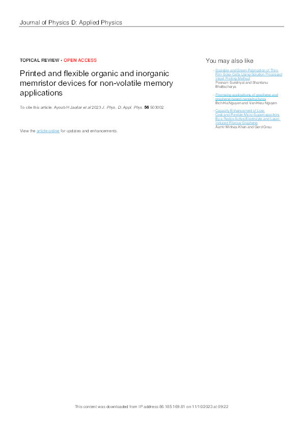 Printed and flexible organic and inorganic memristor devices for non-volatile memory applications Thumbnail