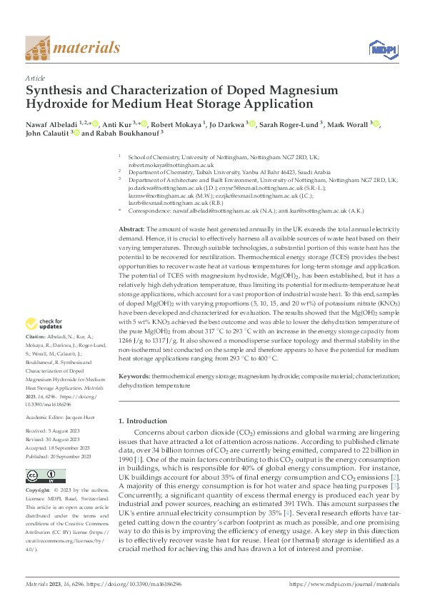 Synthesis and Characterization of Doped Magnesium Hydroxide for Medium Heat Storage Application Thumbnail